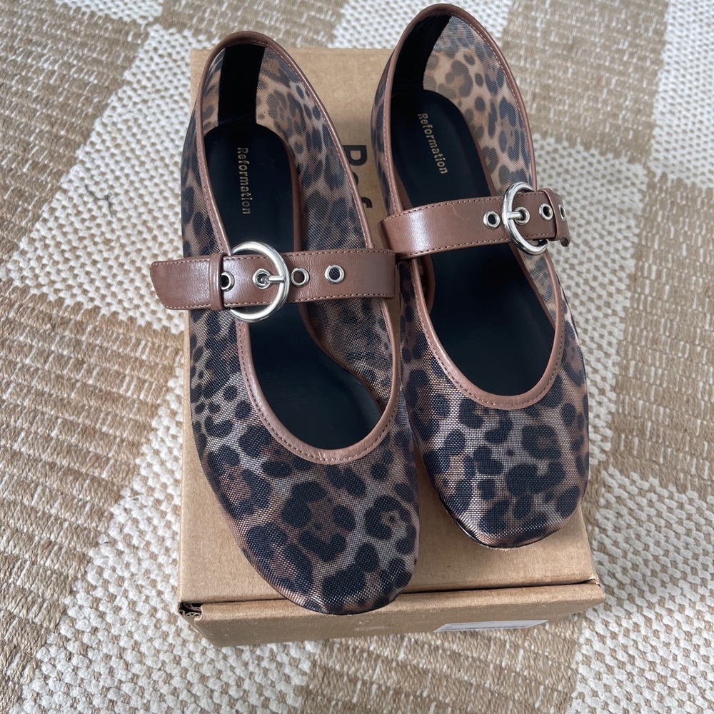 REFORMATION Bethany Leopard Mesh Ballet Flats